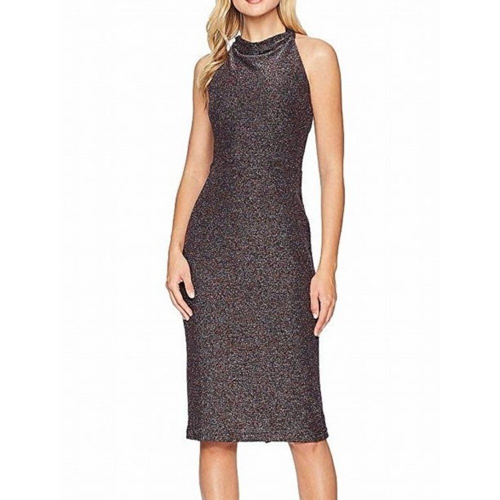Maggy London Cocktail Dress Size 10 Metallic Shimmer Halter
